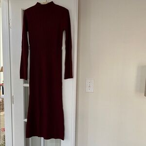 Mango Burgundy Long Sleeve Dress